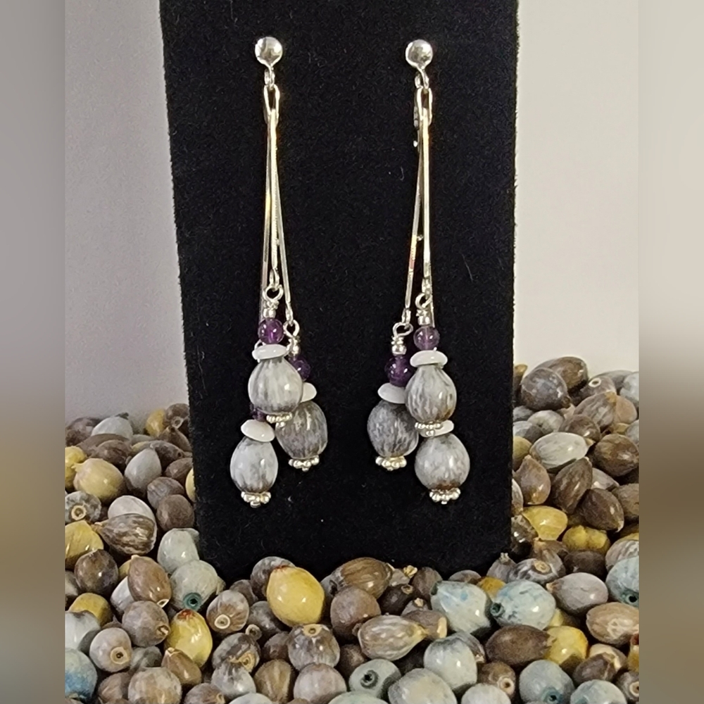 SS 925 Hawaiian Job's Tears, North Shore Oahu Puka & Amethyst Ear…